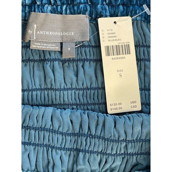 Anthropologie Puff-sleeved Velvet smocked Blouse blue size S NWT boho - Picture 7 of 10
